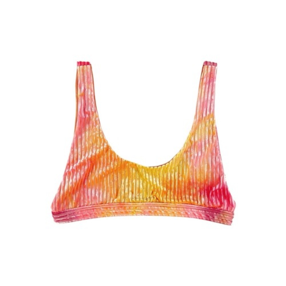 Dippin Daisys Revibe Festival Bikini Top Yellow Pink Ribbed Velvet Size XL